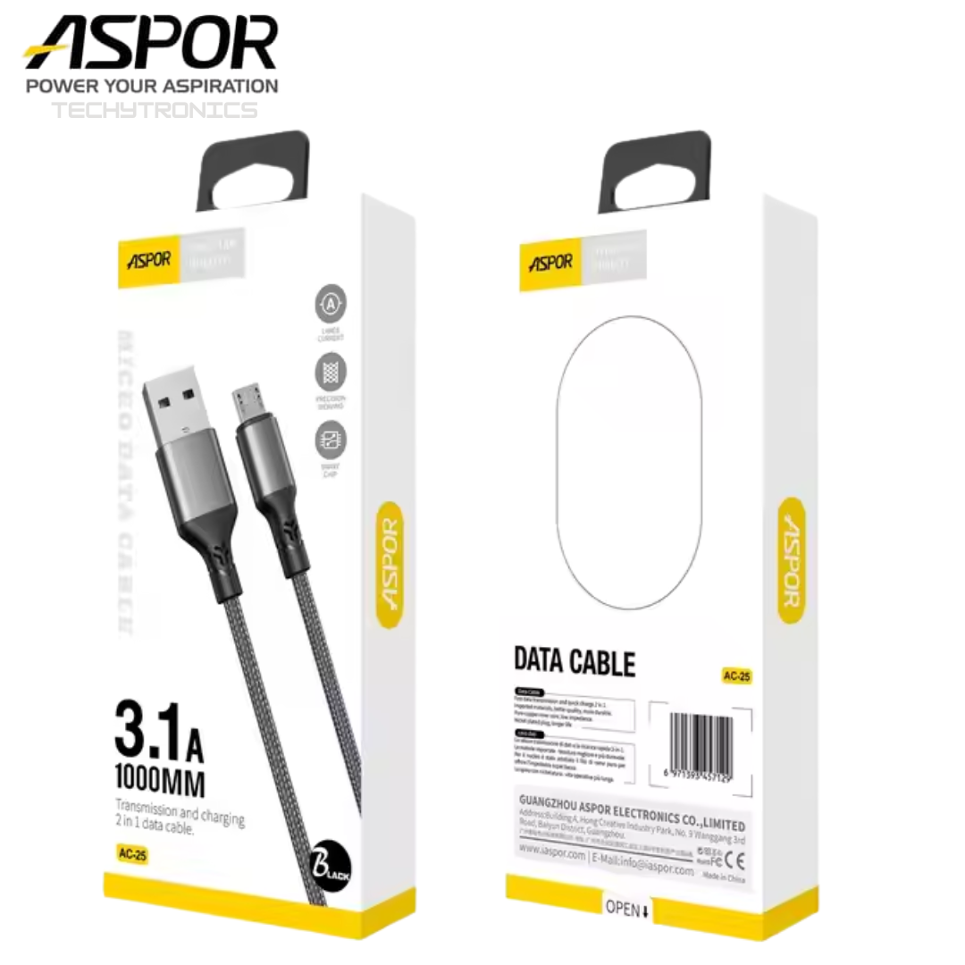 Aspor AC-25 Micro usb 3.1A FAST CHARGE nylon braided cable