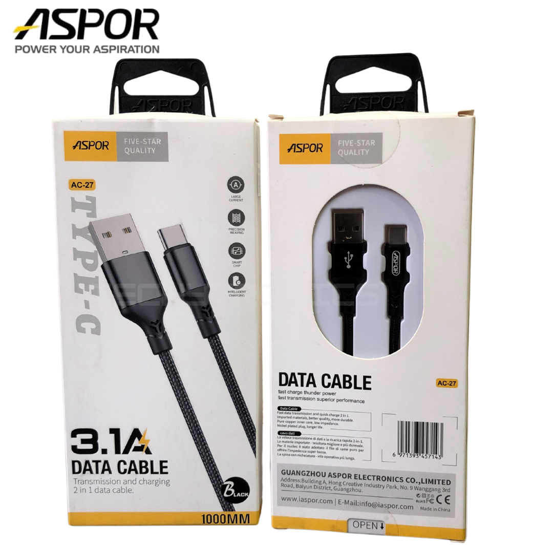 Aspor AC-27 USB type C 3.1A FAST CHARGE nylon braided cable