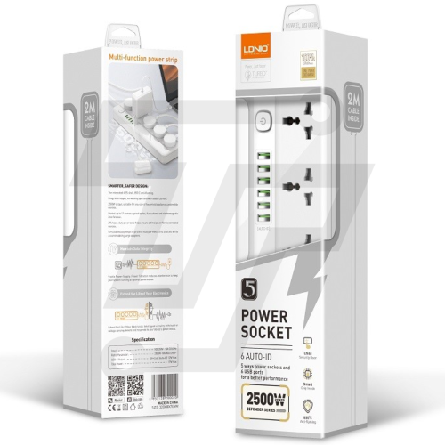 Ldnio SC5614 Power Cord Extension Socket with 6 USB ports